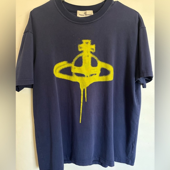 Vivienne Westwood Dark Blue Tee with Vibrant Yellow Emblem - Picture 1 of 2